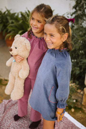 VESTIDO VELVET AZUL EMPOLVADO